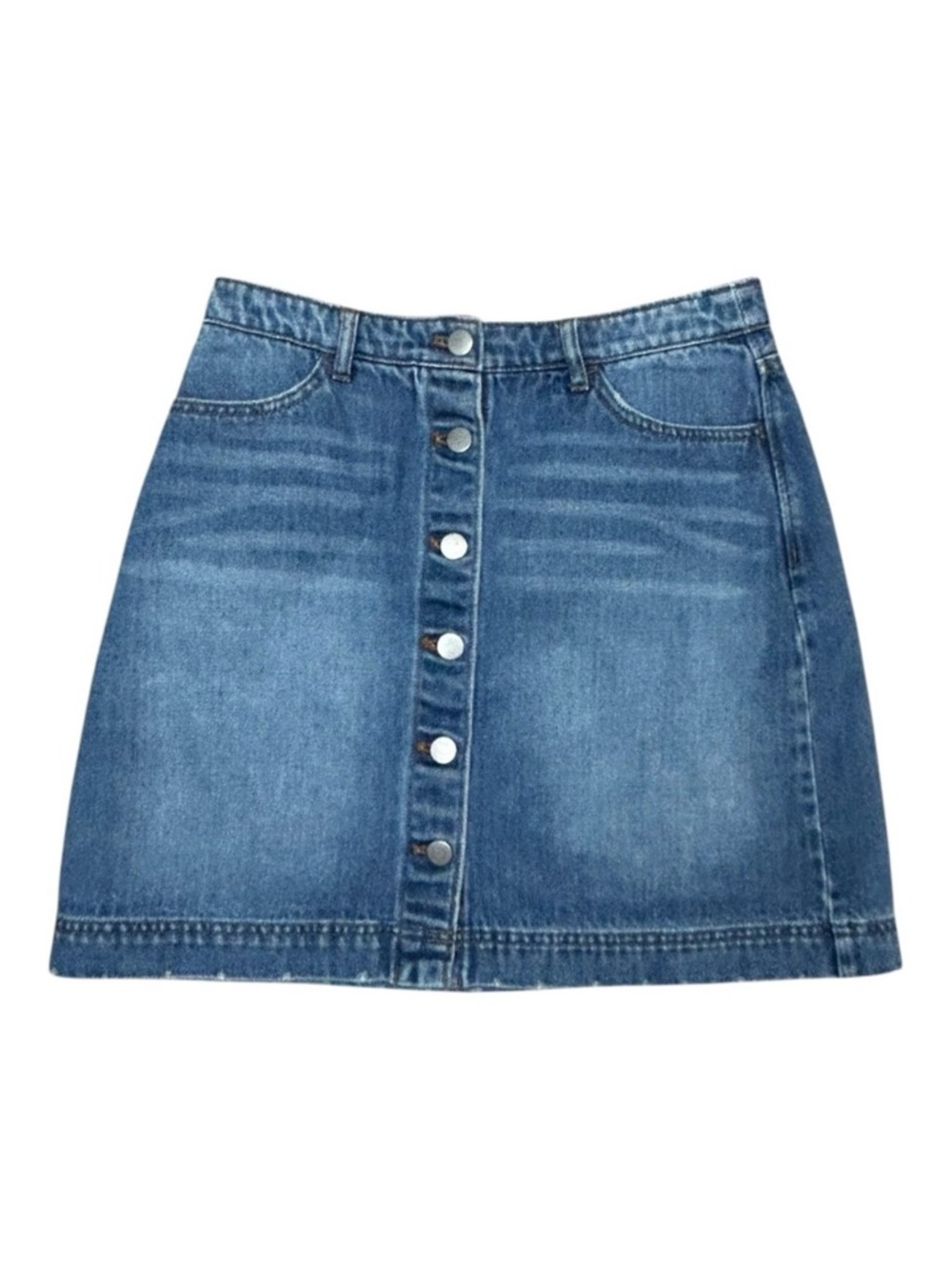 H&M Denim Button Front Mini Skirt Women Size 6 Blue Jean A-Line Casual